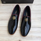 Black Men's Genuine Leather Dotted Loafers