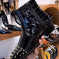 Patent Croco Studded Zipper Boots